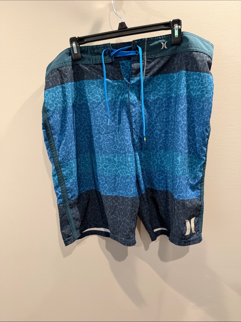 Hurley Men’s Teal and Navy Patchwork Swim Board Shorts